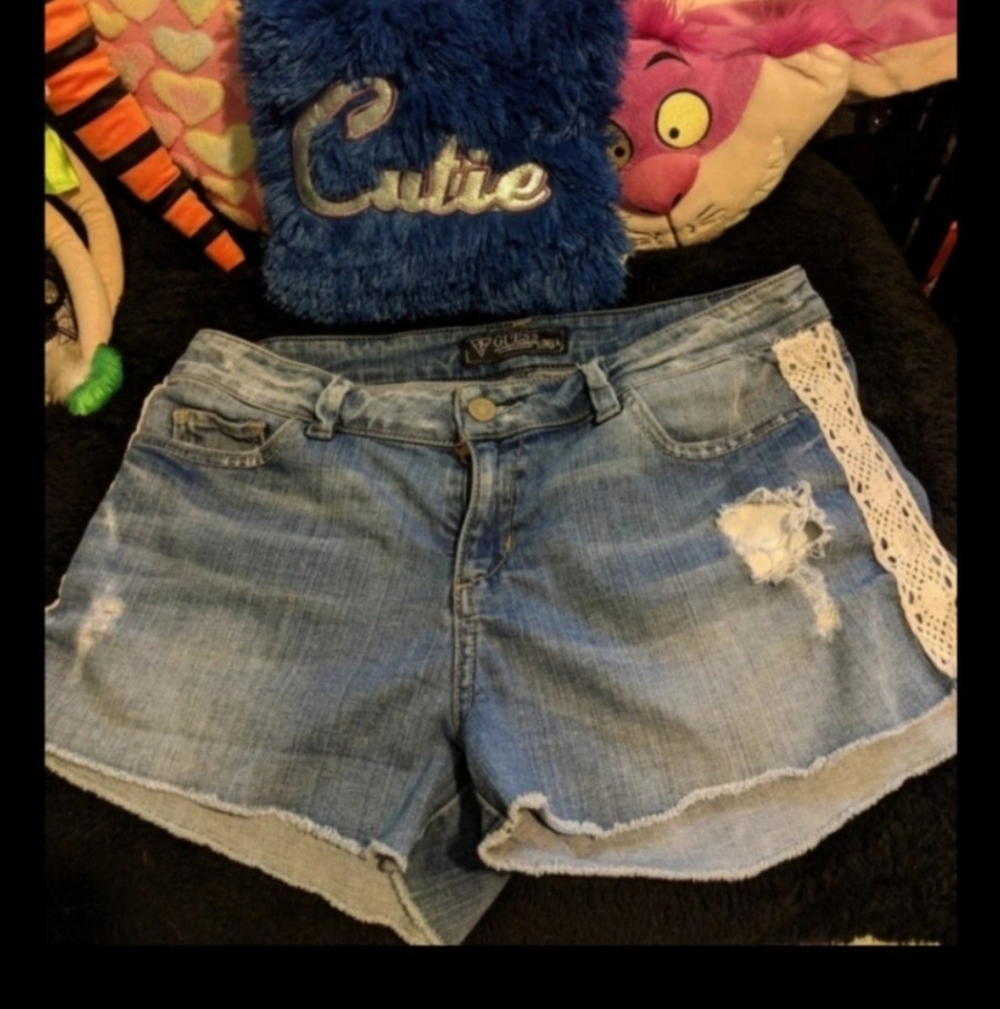 Women's Denim Blue Jeans Shorts Distressed Fashion Beach Party Emo Retro - Picture 1 of 9